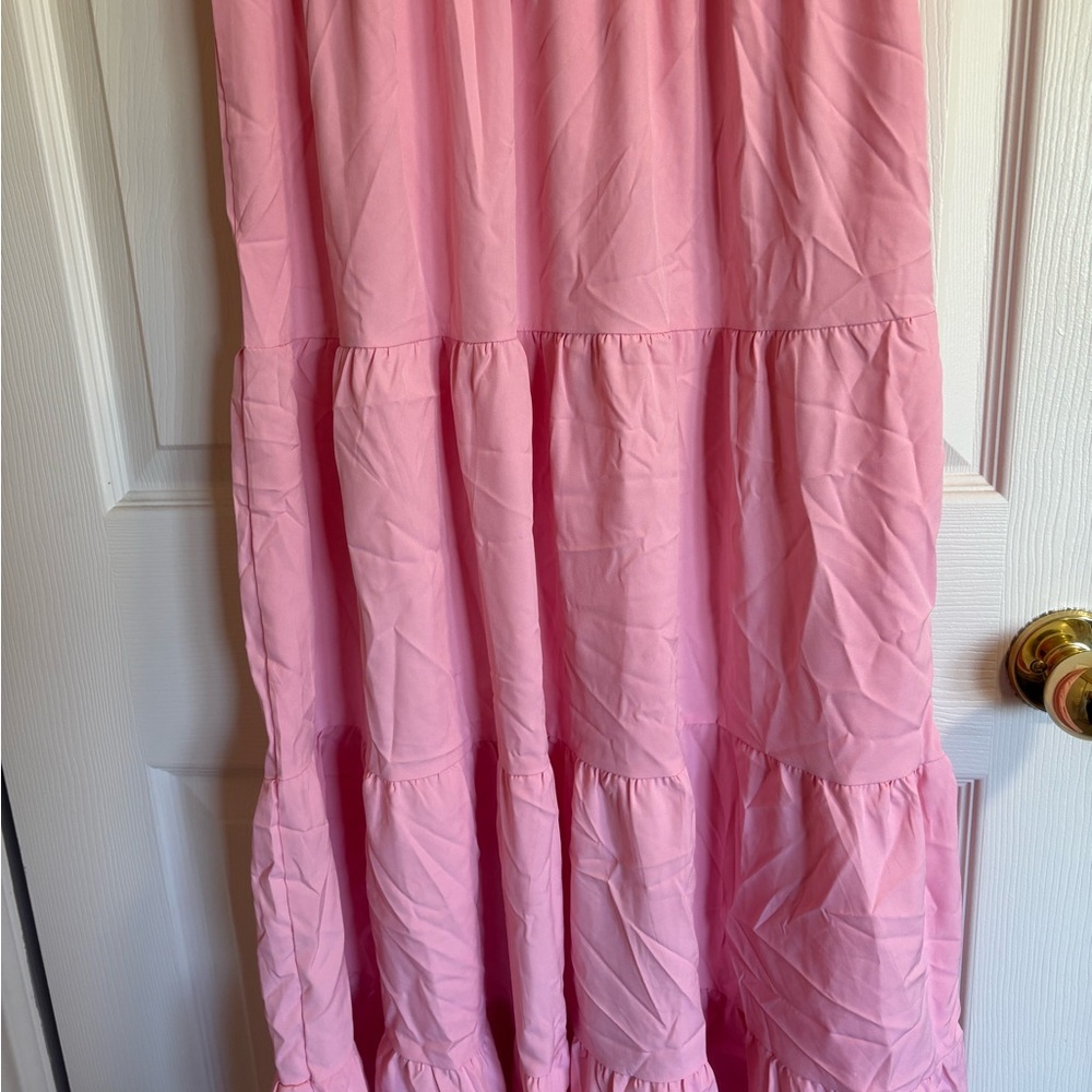 Pink Ruffled Tiered Halter Sundress - Picture 2 of 4